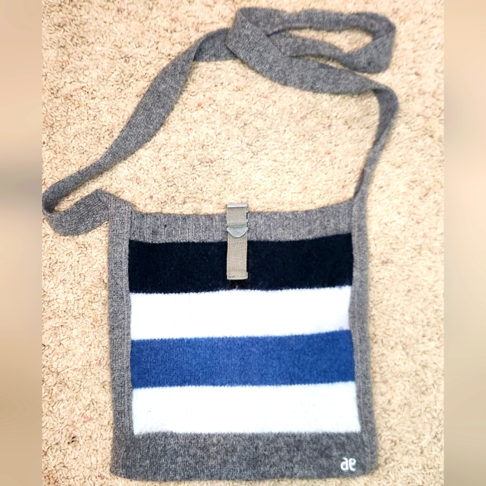 American Eagle Outfitters Gray, Black,‎ and Blue Striped Lambswool Crossbody